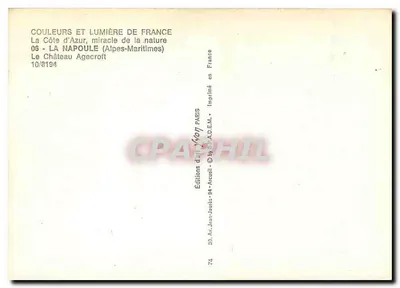 Zamek Agecroft — Côte d'Azur, Alpes-Maritimes — Wydawnictwo Art Yvon, Paryż — Rewers