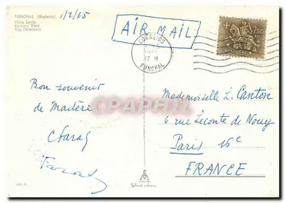 Funchal (Madeira) — Vista Oriental — Correios — Verso