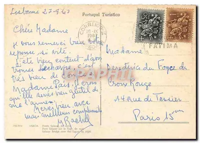 Ponte Salazar sobre o Tejo, noite — editor Portugal Turístico, n° 755/174 — Verso