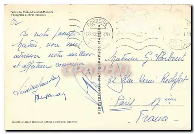 Vista de Funchal — Madeira — editor Perestrello & Sons Ltd. — Verso