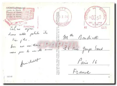 Iglesia de Monte — Madeira — editor MD 65 — Reverso