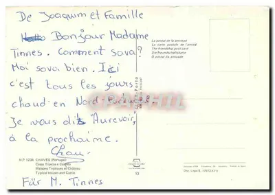Chaves — Casas Típicas e Castelo — Editor P. F. L. N.º 1234 — Verso