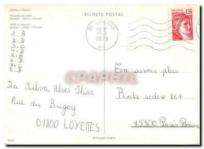 Windmolen en mulo met last — Sobreiro, Portugal — uitgever Bilhete Postal — Achterkant