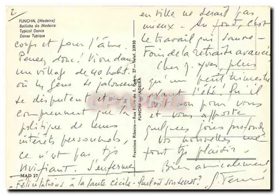 Funchal (Madeira) — Dança típica — Francisco Ribeiro, Rua Nova de S. Pedro, 27 — MAD 27 — Verso