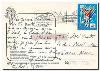 Lourdes — Aparecção da Virgem na Gruta — Ed. A. Douce et Fils, N° 108 — Verso