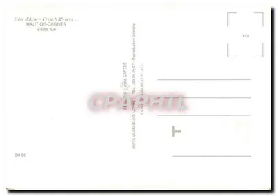 Stara ulica — Haut-de-Cagnes — Wydawca: Karty M. & S. Lombet, 06270 Villeneuve-Loubet — Rewers