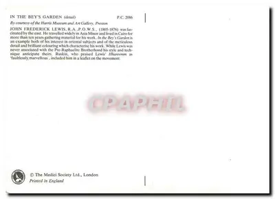 En el jardín del Bey — detalle — The Medici Society Ltd., Londres, P.C. 2086 — Reverso