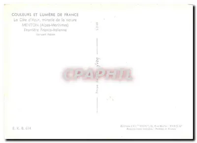 Menton — Granica francusko-italijska — Wydawnictwo Sztuki 'YVON' — Rewers