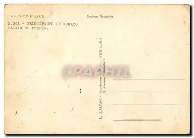 Palácio do Príncipe — Mônaco — editor L. LARCAN, Nice — Verso