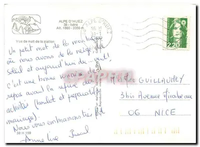 Alpe d'Huez — nocny zimowy widok — Éditions Alpaphil — Rewers