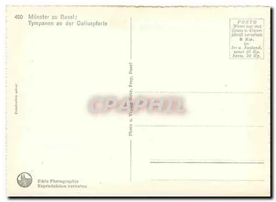 Münster zu Basel: Tympa non an der Galluspforte — Photo u. Vidal Gehr, Frey, Basel — nr 490 — Rewers