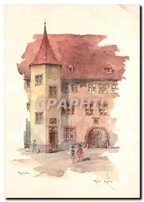 Fachada Norte do Museu de História das P.T.T. de Riquewihr — Aquarela de Robert Kuven — Editada pela Associação das P.T.T. da Alsácia