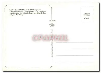 Barbotan-les-Thermes — vista panorâmica — S.A. Crêtes Postales APA-POUX ALB. 1968 — Verso