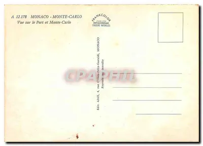Mônaco - Monte-Carlo — Vista sobre o Porto e Monte-Carlo — Editor AJAX, Mônaco — Verso
