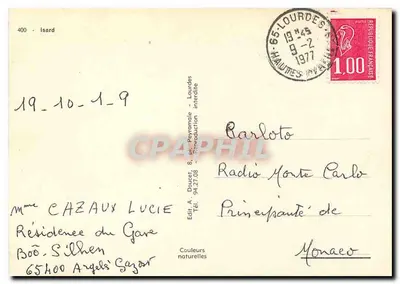 Cervo no rochedo — paisagem montanhosa com lago — Edit. A. Doucet, 400 - Isard — Verso