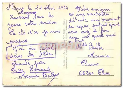 Gorges de la Fou — APA — Société des Cartes Postales APA — Rückseite