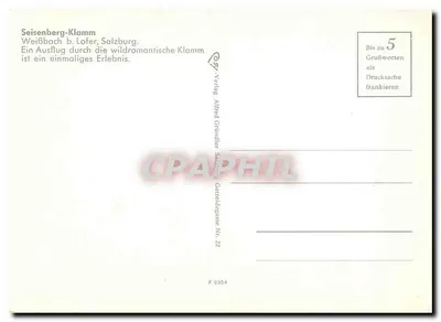 Seisenberg-Klamm — Weißbach perto de Lofer, Salzburgo — Verlag Alfred Gräudler, Série Nr. 22 — Verso