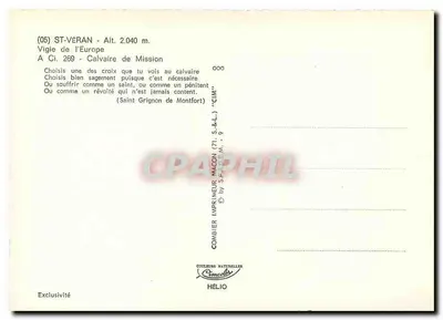 Saint-Véran - Calvário da Missão — Editor Combier Imprimeur, n° 269 — Verso