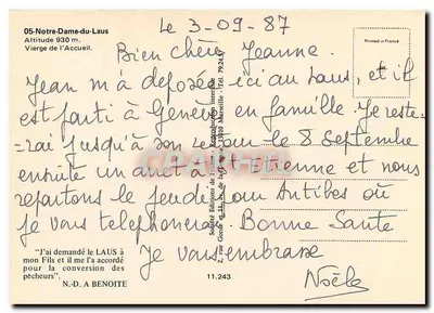 Notre-Dame-du-Laus — Matka Boża Przyjścia — Wydawnictwo Francuskie — Rewers