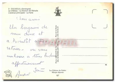 Excideuil — Castelo, estátua, rua principal, casa de exposições — Éditions du Gabier — Verso