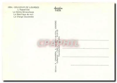 Lourdes — Aparecida, Gruta Milagrosa, Basílica à Noite, Virgem Coroada — Editions CLORADIA, Coleção YAN — Verso