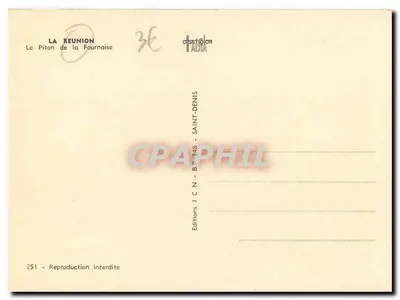 Widok z lotu na Piton de la Fournaise — La Réunion — Wydawnictwo J.C.N. - Saint-Denis — Rewers