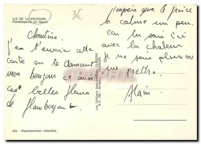 Wyspa La Réunion — Płonące drzewa — Les Éditions Jean-Jacques CLADÈRE, n°403 — Rewers