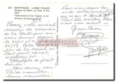 Anse Figuier — Łodzie rybackie, Diamant w tle — Wydawnictwo Félix Rose-Sette, nr 337 — Rewers