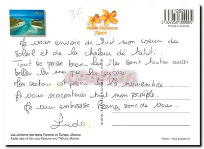 Moorea — widok z lotu motu Fareone i Tiahura — Pastels Promotion Tahiti — Rewers