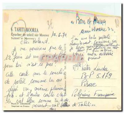 Zachód słońca nad Moorea — Tahiti-Moorea — Foto P. CHANSON — Rewers
