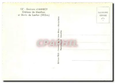 Castelo de Menthon — Dents de Lanfon (1813m) — Éditions TÉLÉ — Verso