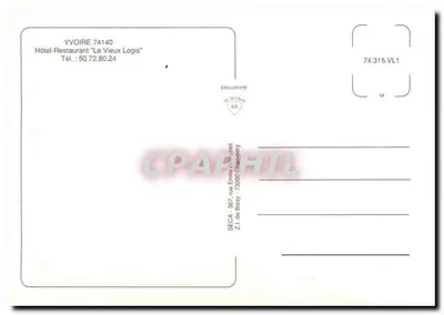 Yvoire — Hotel-Restaurante "Le Vieux Logis" — SECA, 367, rue Émile Ramelet, 74140 Yvoire — Verso