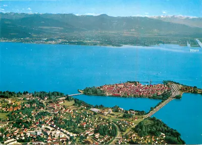 Ilha de Férias Lindau no Lago de Constança — vista aérea — Bodan-Ansichtskartenverlag Nr. 973