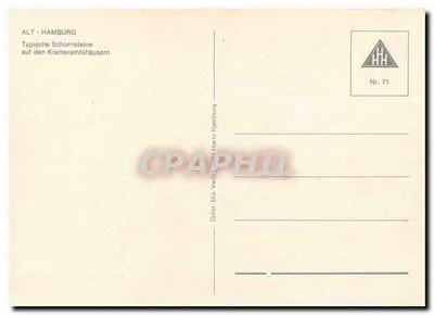 Hamburg — Typowe kominy na Krameraamshäusern — Color-Dia-Verlag Hertz Hamburg nr 71 — Rewers