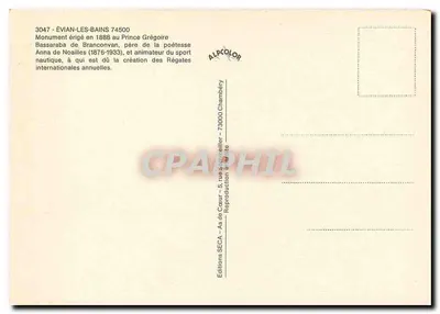 Évian-les-Bains — Monumento a Anna de Noailles — Edizioni ALPCOLOR — Verso