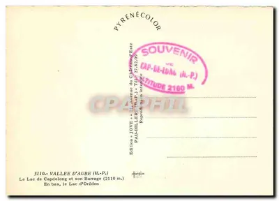 Lago de Capdelong e seu dique — Valle d'Aure (H.-P.) — Edição Jove, Pau-Billère — Verso