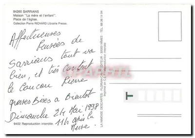 Sarrians — Lembrete de Sarrians — Editor Florimond Descartes, n° 9402 — Verso