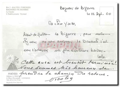Bagnères-de-Bigorre — vista panorâmica — Edição A. Doucet, Lourdes — Verso
