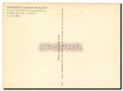La Rochelle — Hôtel de Ville — Wejście — Wydawnictwo Sztuki Yvot — Rewers