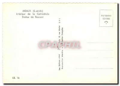 Meaux (S.-et-M.) — Wnętrze katedry, Statua Bossuet — Wydawnictwo Sztuki — Rewers