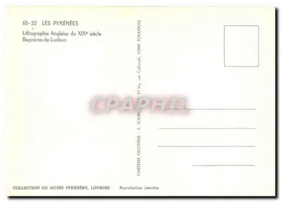 Pyrénées — Bagnères-de-Luchon w XIX wieku — Litografia angielska XIX wieku, wydana przez F. Loubatouze — Rewers