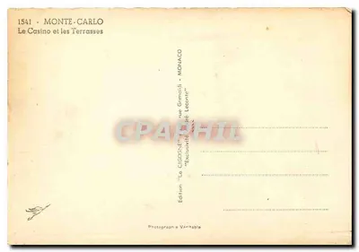 O Casino de Monte-Carlo — Terrasses — Edição 'La Cigogne' — Verso