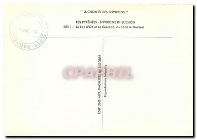 Jezioro Oo i wodospad Quaïrat — Pyrenées-environ de Luchon — Wydawnictwo Aux, Bagnères-de-Bigorre — Rewers
