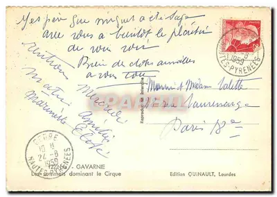 Wierzchołki Marboré — Wydawca Quinault, Lourdes, n°1222 — Rewers