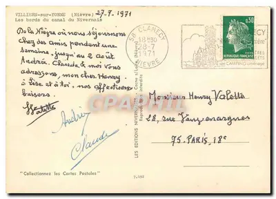 Los bordes del canal del Nivernais — Villiers-sur-Yonne (Nièvre) — Les Éditions Nivernaises, n° 7.492 — Reverso