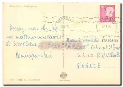Estocolmo, Solsångaren — estátua do homem com os braços levantados — editor L. Hollstrand, n° 484 — Verso