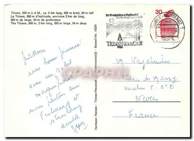 Titisee — alpejskie jezioro otoczone lasami — wydawca Titisee/Neustadt, nr 10324 — Rewers