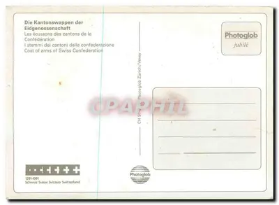 As armas dos cantões da Confederação Suíça — 1291-1991 — Photoglob jubileu — Verso