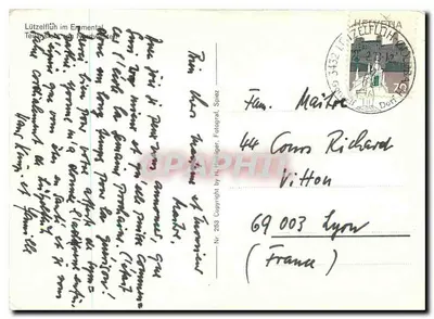 Lützelflüh no Emmental — Télanschot do Noroeste — H. Honiger, Nr. 258 — Verso
