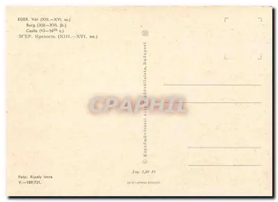 Castelo de Eger — Ruínas medievais — Editor Képzőművészeti Alap Budapeste, n° V-189/721 — Verso
